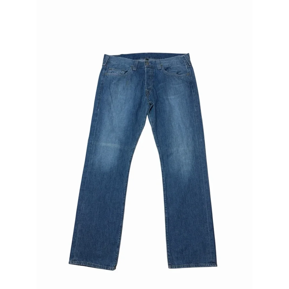 TRUE RELIGION Jeans Men's 40 Med Blue Wash Geno pinstripe Straight Leg USA Made